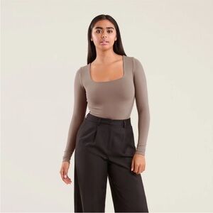 NUUDS square neck bodysuit in Mocha